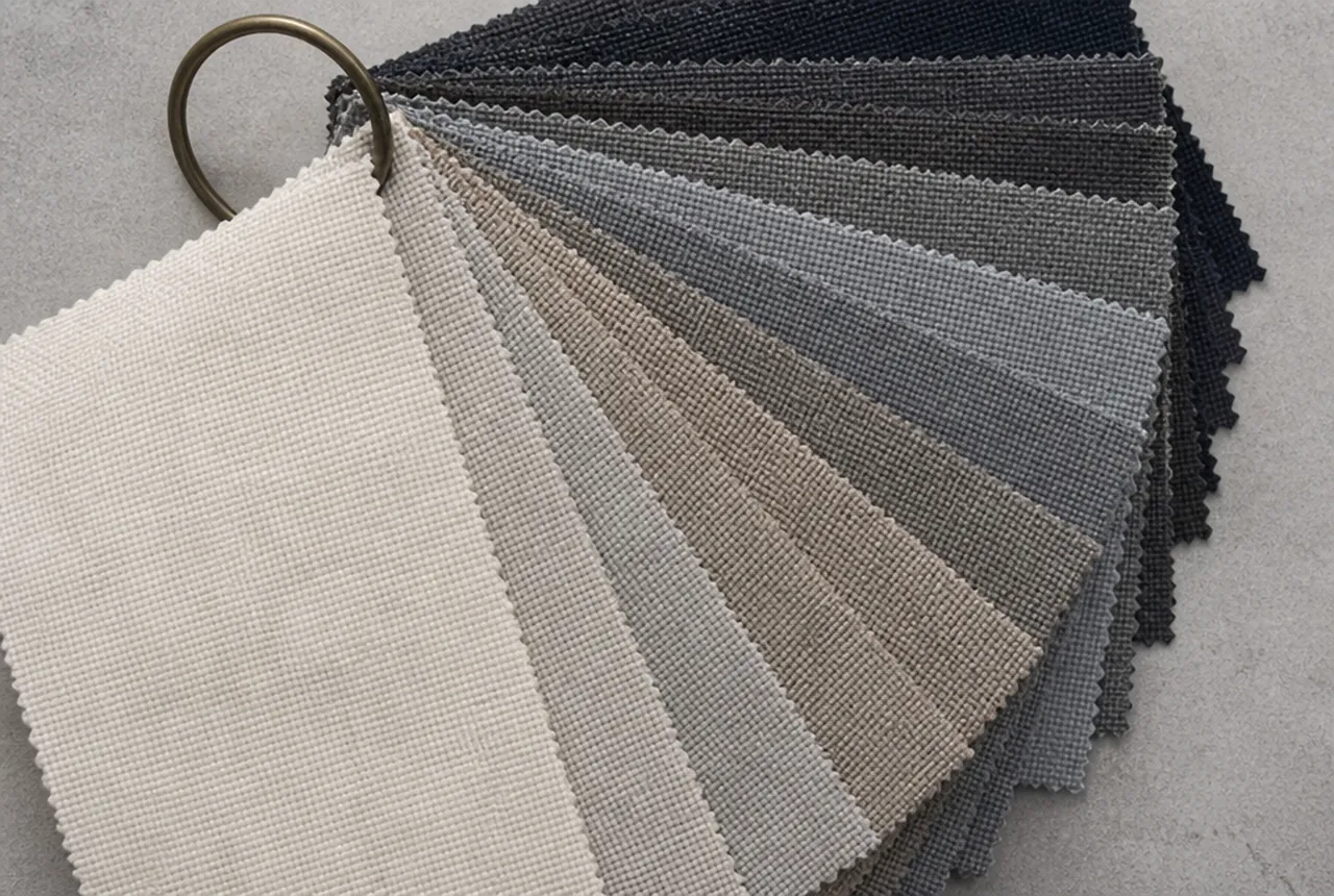 Upholstery samples ranged from light decorative weaves to heavy contract cloth