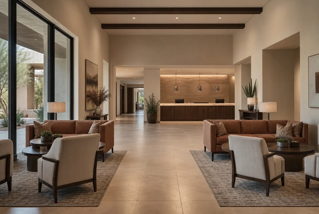 Arizona hotel lobby furniture with coordinated seating and tables.