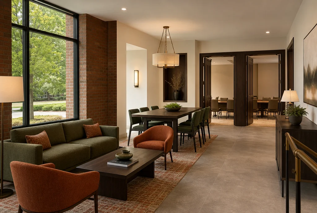 Georgia hotel meeting-area furniture with coordinated seating and tables.