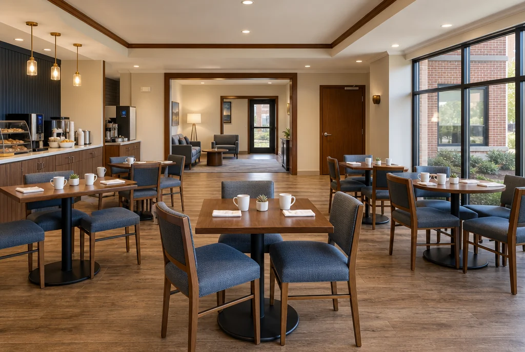 Maryland hotel dining furniture with coordinated seating and tables.