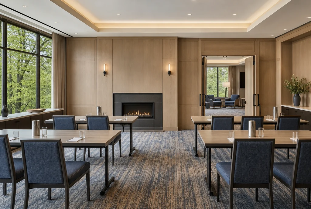 Michigan hotel meeting furniture with coordinated seating and tables.