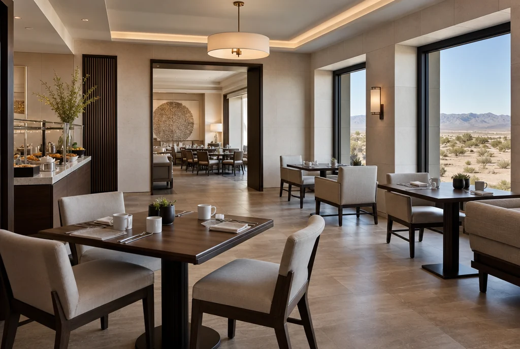 Nevada hotel dining furniture with coordinated seating and tables.