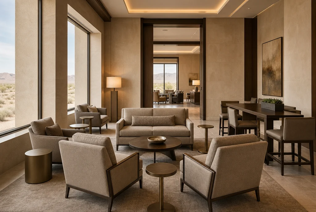 Nevada hotel lounge furniture with coordinated seating and tables.