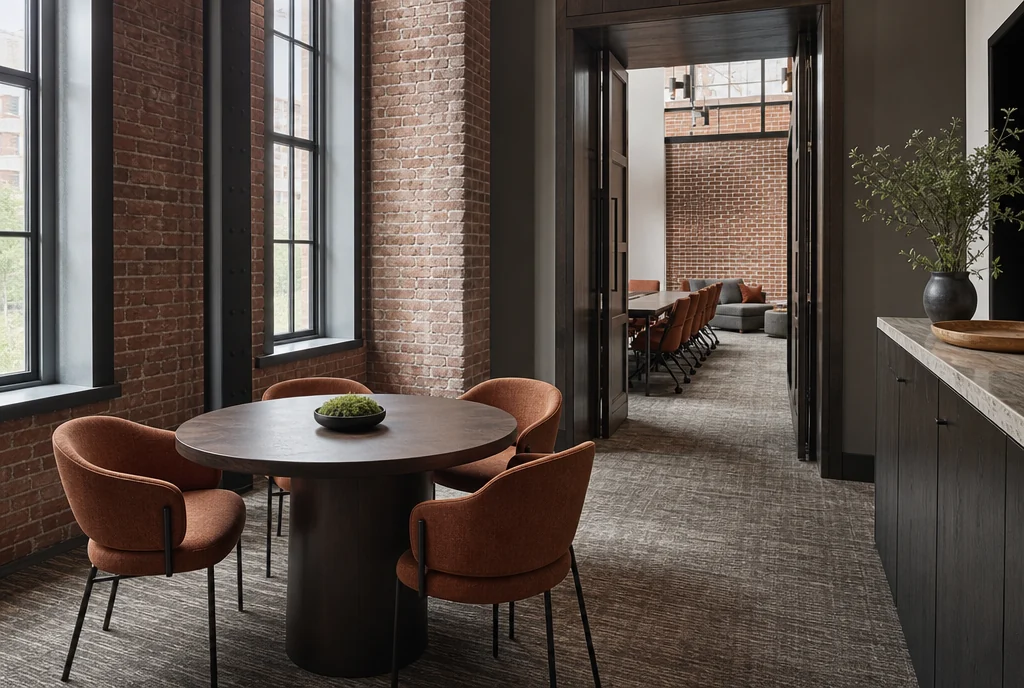 Pennsylvania hotel meeting furniture with coordinated seating and tables.