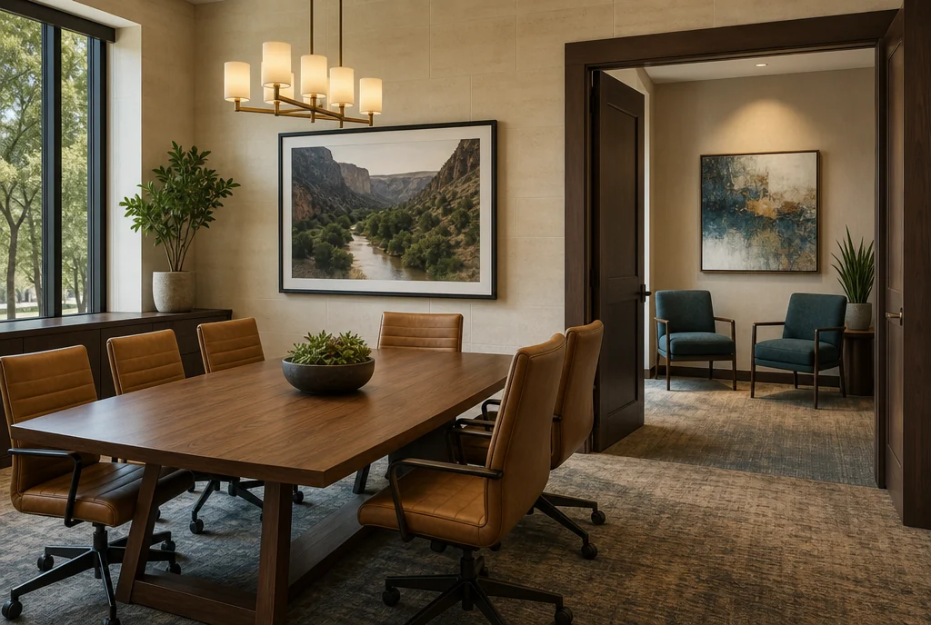 Texas hotel meeting-area furniture with coordinated seating and tables.